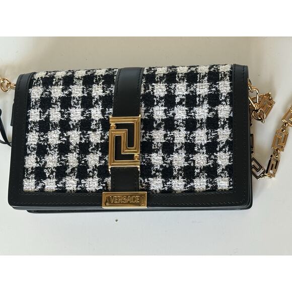 Versace Greek Key Leather Black Wallet on Chain Mini Shoulder Bag 1007220 NWT - Picture 10 of 16